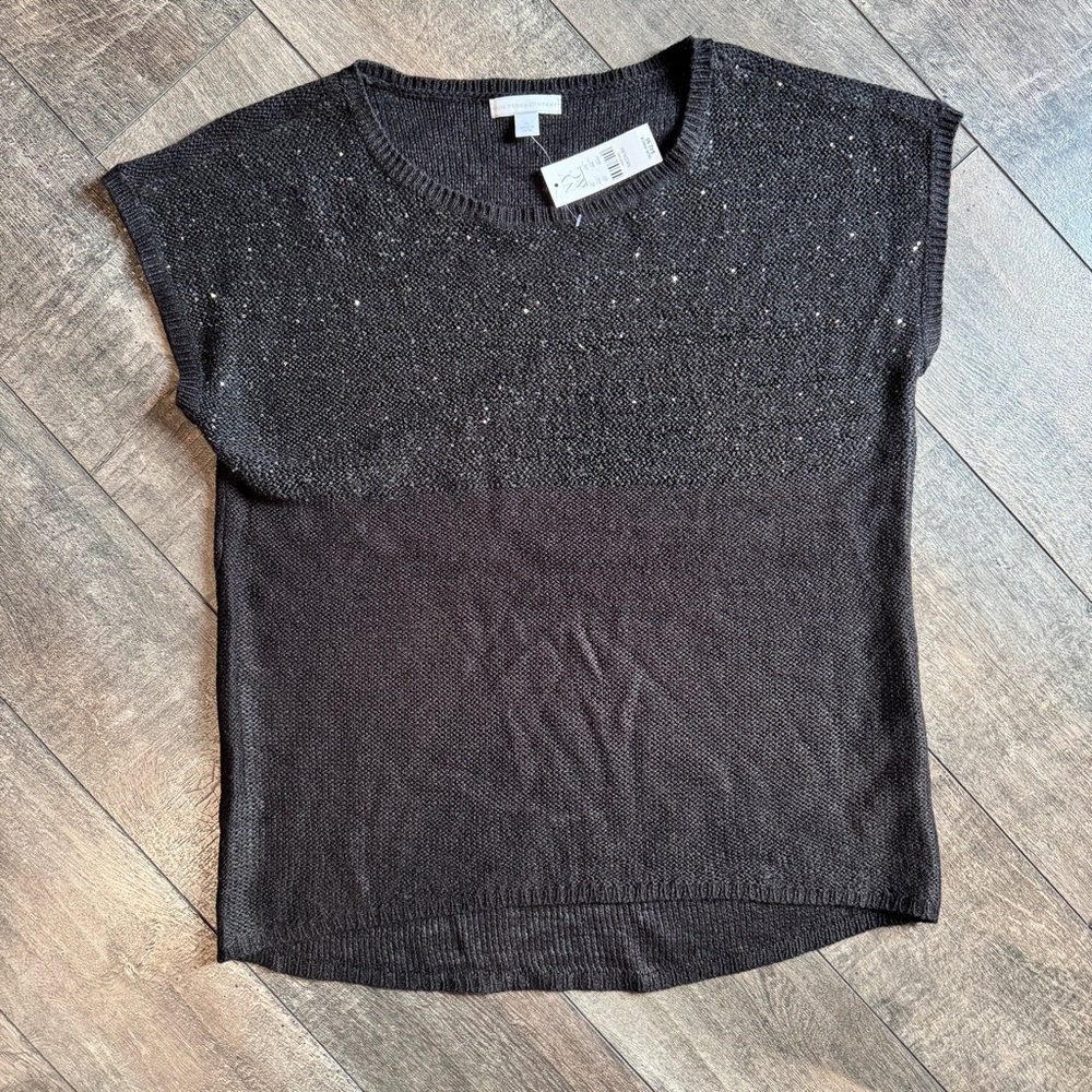 3/$25 New York & Company Black Short Sleeve Sweater Tee with Sequins Size Medium